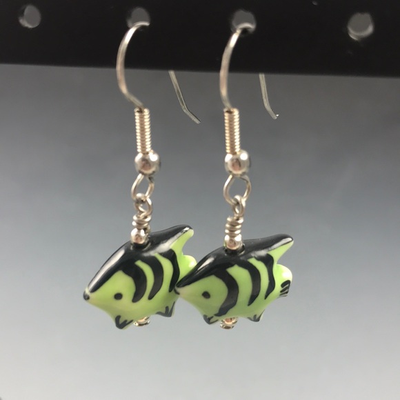 Delicate Dangle Ceramic Angel Fish Earrings - Picture 1 of 3